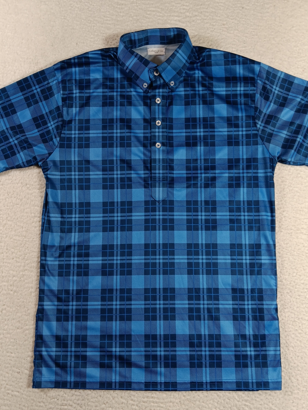 Collars & Co Shirt Mens Medium Blue Performance Polo Plaid Golf Office